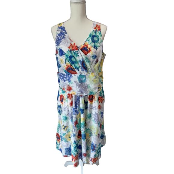 JESSICA LONDON Spring Floral Sundress Size 14 Ruched Fit and Flare Lightweight - Picture 1 of 10